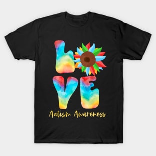 Sunflower Love Autism Awareness Coloful T-Shirt